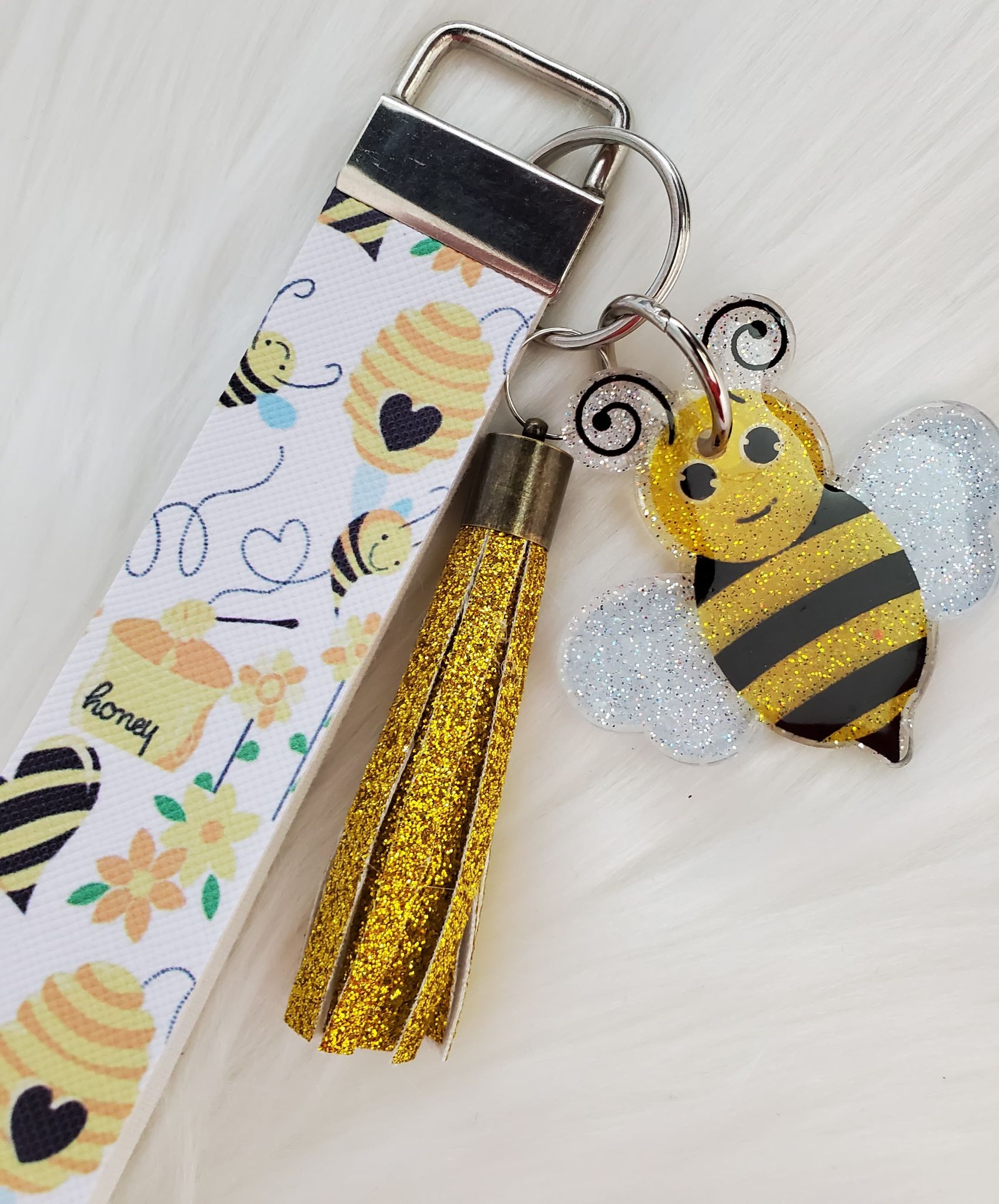 Gold Honey Comb Badge Reel Bumble Bee Glitter ID Holder Custom