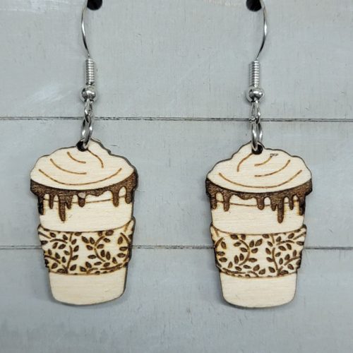 Coffee Wood Engraved Earrings (Dangle Style)