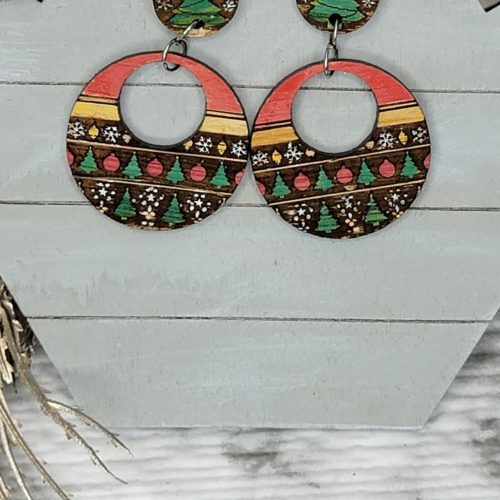 Christmas Sweater Wood Engraved Earrings (Dangle Style)