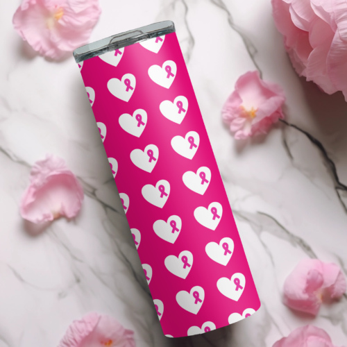 Pink Heart Ribbon Sublimated Drinkware