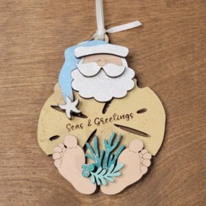 Sand Dollar Santa Ornament - "Seaside Santa Sparkles"